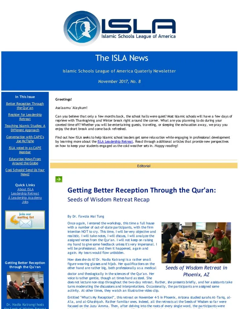 ISLA Newsletter No. 8 – November 2017